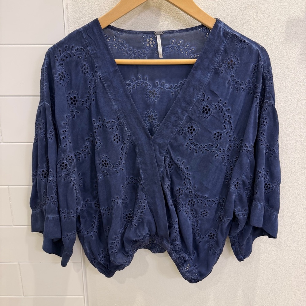 YFB Young Fabulous and Broke Navy Eyelet Wrap Blouse - Women's V-Neck Top